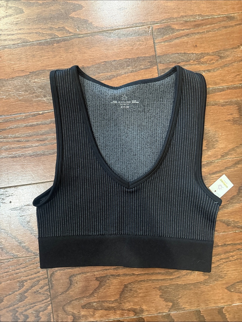 Aerie NWT black ribbed low impact sports bra, small - Picture 2 of 5